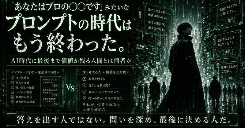「あなたはプロの○○です（プロンプト）」はもう終わった。AI時代に最後まで価値が残る人間とは何者か eyecatch
