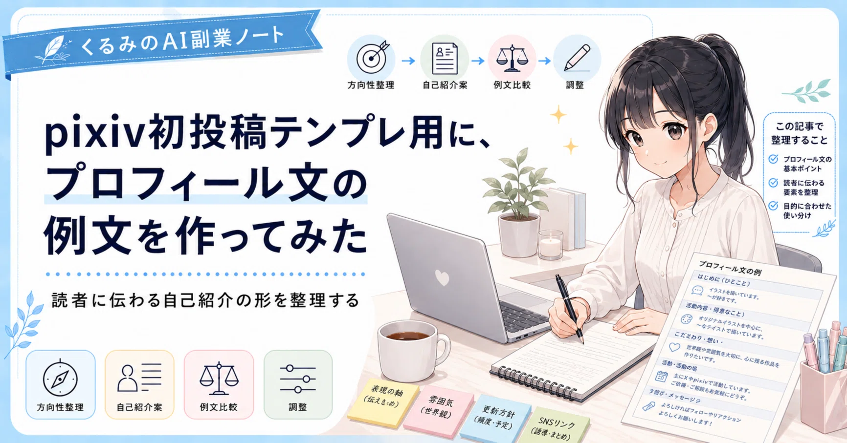 pixiv初投稿テンプレ用に、プロフィール文の例文を作ってみた｜くるみ
