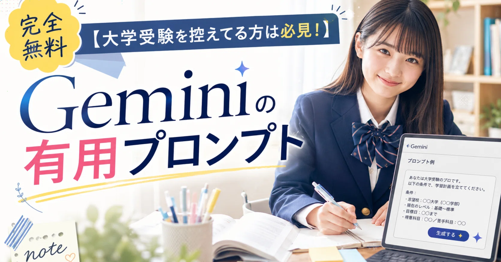 完全無料 【大学受験を控えてる方は必見！】Geminiの有用プロンプト