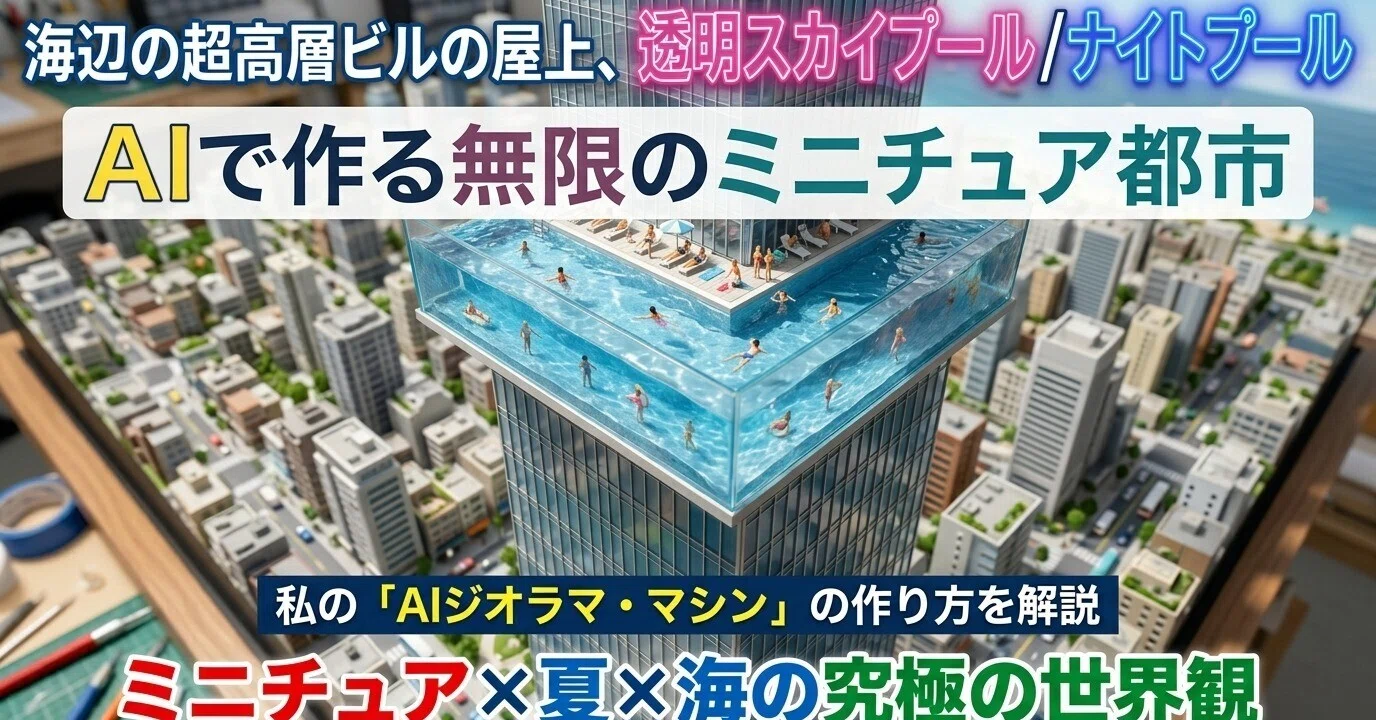 3F HOゲージ 鉄道模型 ミニチュア ジオラマ ビル ｜ 屋上プール 菓子店 画像】海沿い超高層ビルの屋上に広がる透明スカイプール・ナイトプール