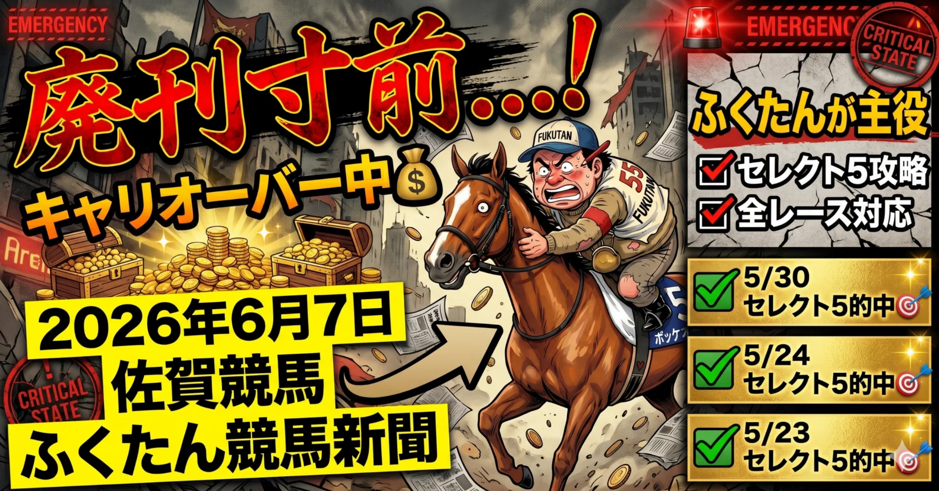 6/7【佐賀競馬編】ふくたん競馬新聞セレクト5を当てる「虎の巻」【5/30