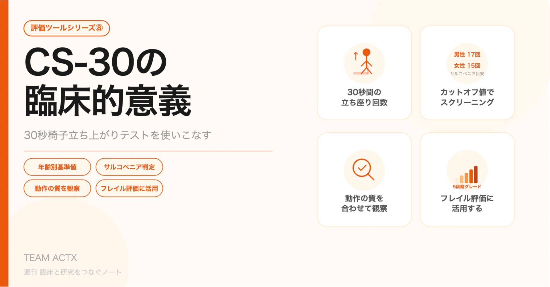 評価ツール#08】CS-30（30秒椅子立ち上がりテスト）の臨床的意義｜臨床 