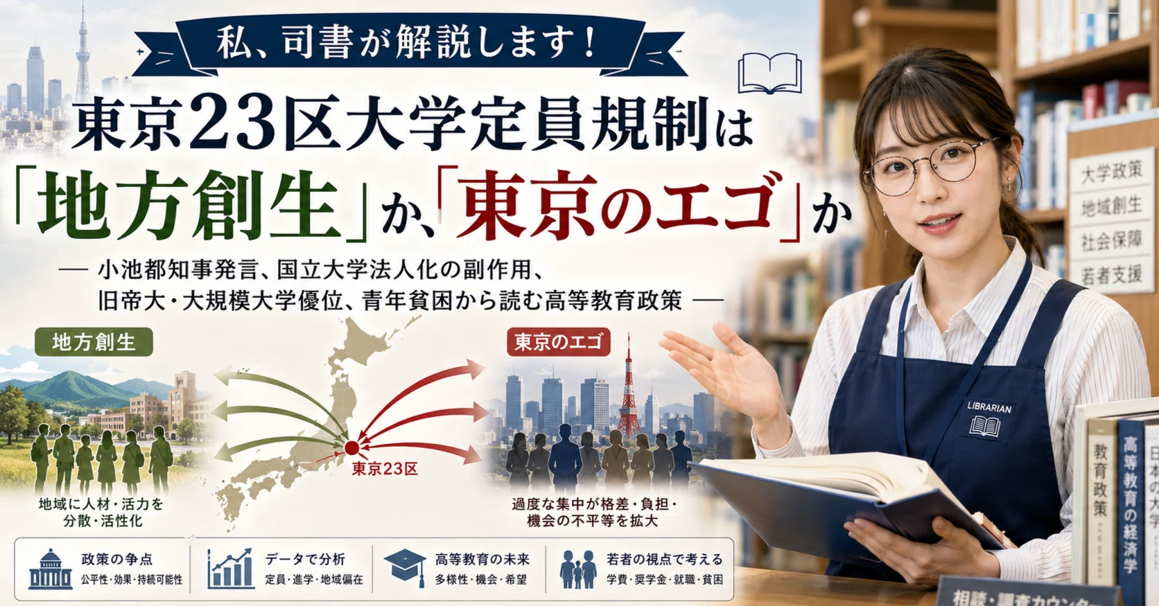 私、司書が解説します！ 東京23区大学定員規制は「地方創生」か 