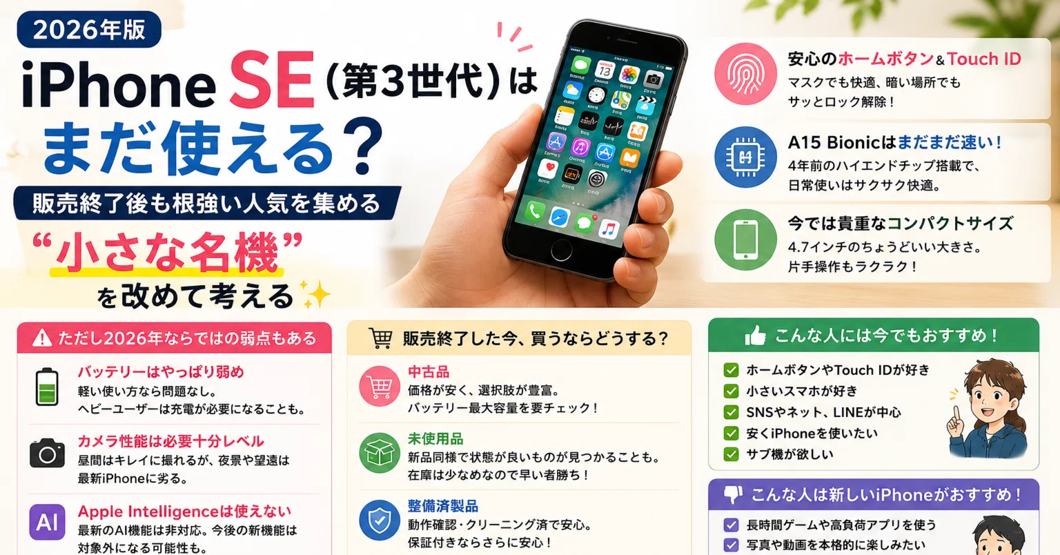 📱📱2026年版｜iPhone SE（第3世代）はまだ使える？販売終了後も根強い
