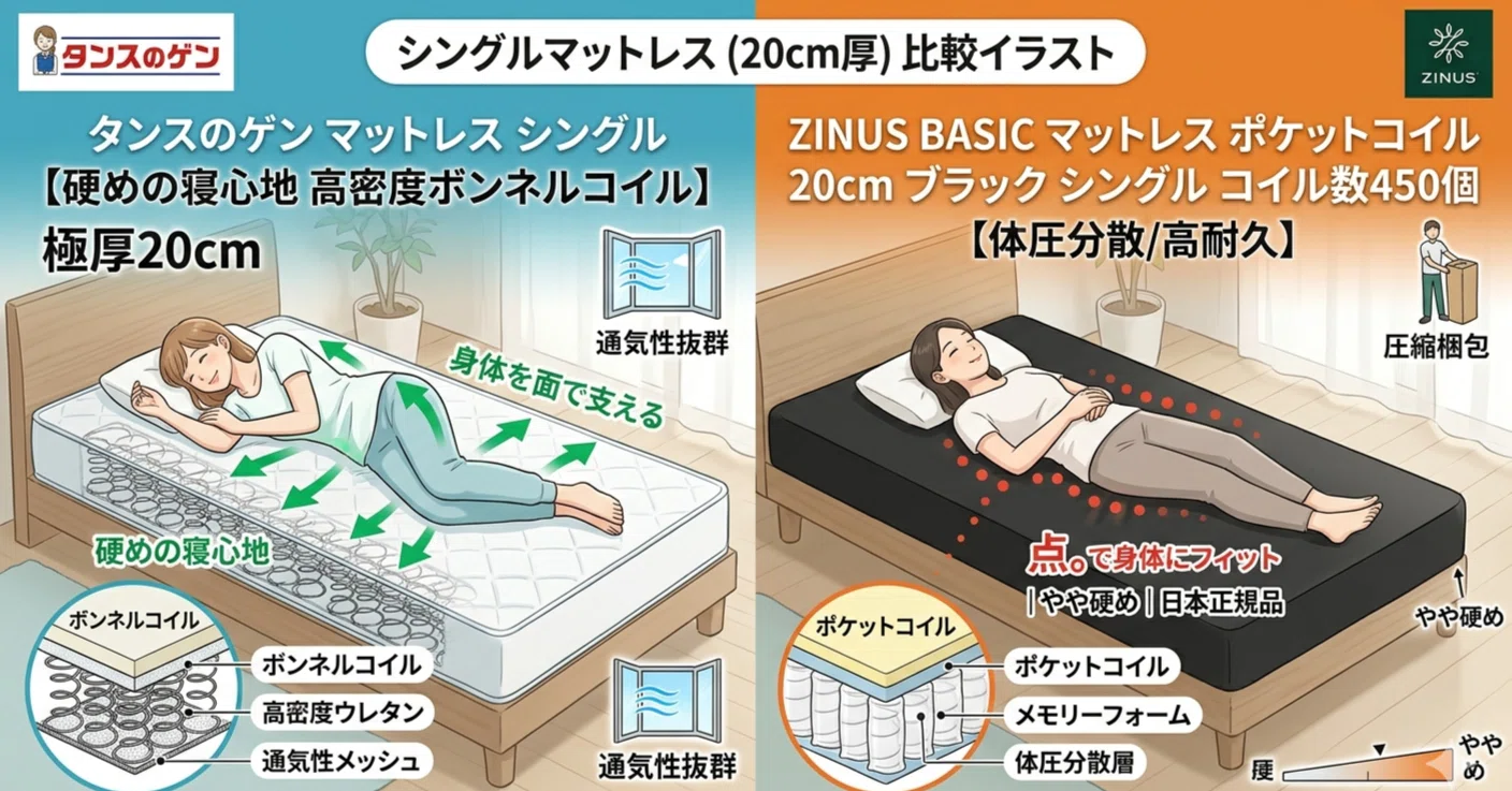 マットレス比較】圧倒的な弾力の「高密度ボンネル」か、独立独立の