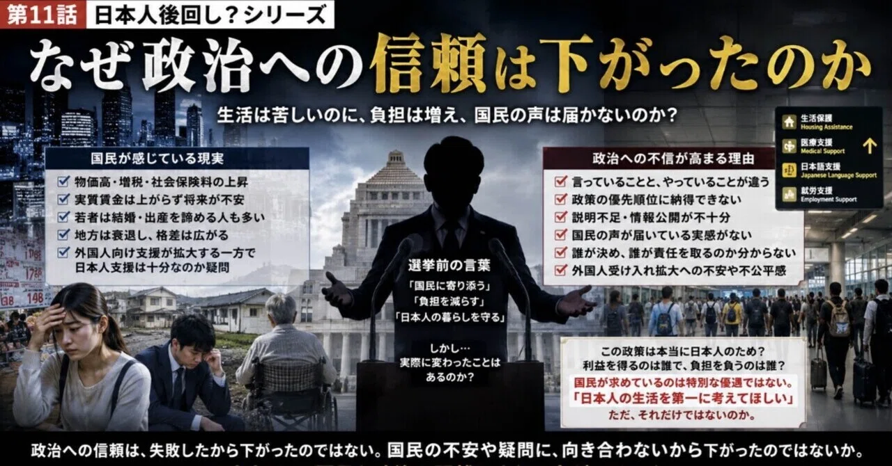 日本人は後回し？①① なぜ政治への信頼は下がったのか｜日本人のため 