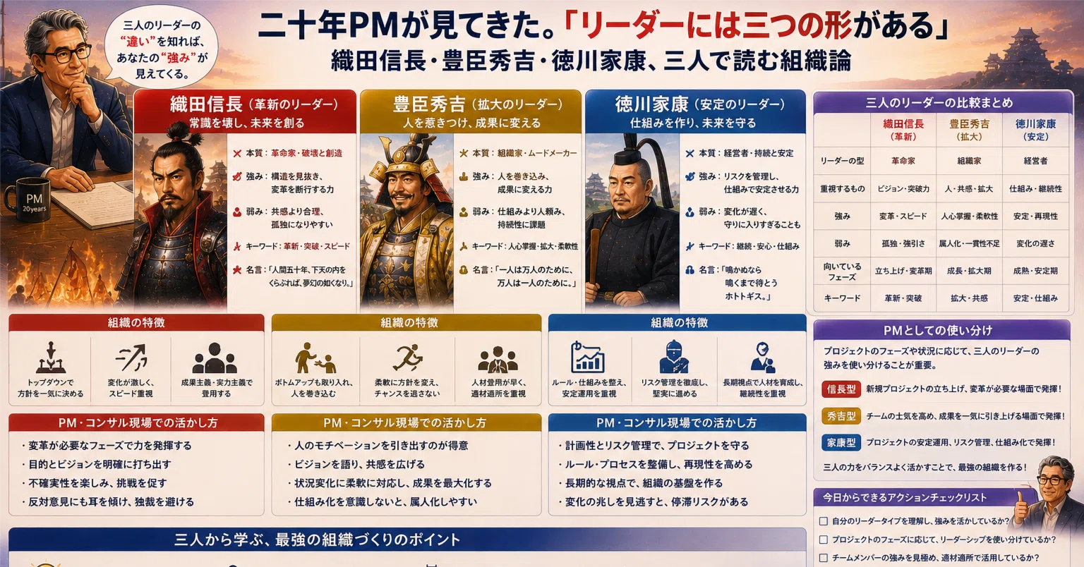 二十年PMが見てきた。「リーダーには三つの形がある」——織田信長・豊臣