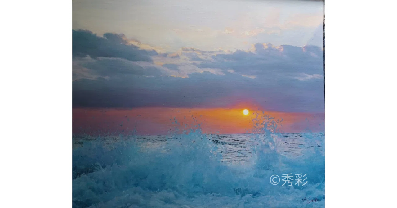 海と月夜の風景画　アールグラージュ 和歌山県すさみ町枯木灘の海岸｜『アール・グラージュ画家・©秀彩