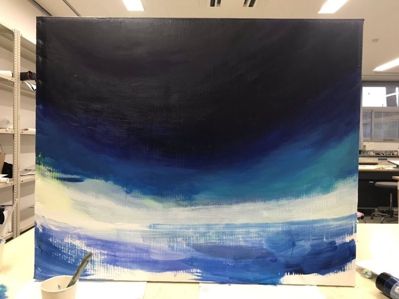 絵の具で 大きく空と海を描いてみたよ いお お絵描き Note
