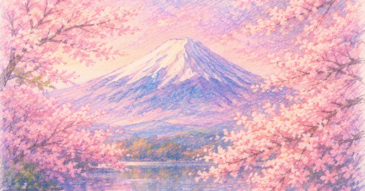 春のひかりのスケッチ AI桜富士山｜GANDEAUX（がんどうあつし）