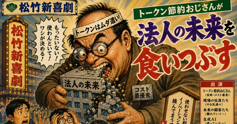 【トークン節約おじさんの末路 第1話】　　トークン節約おじさんが法人の未来を食いつぶす～生成AI時代に最も危険なのは「使いすぎ」ではなく「使わせなさすぎ」である～ eyecatch