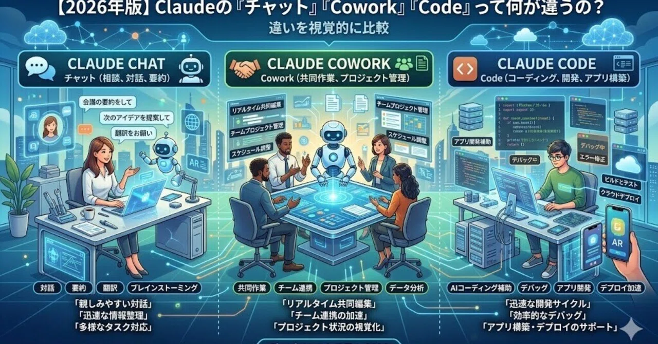 【2026年版】Claudeの「チャット」「Cowork」「Code」って何が違うの？｜outdoorlifestyle