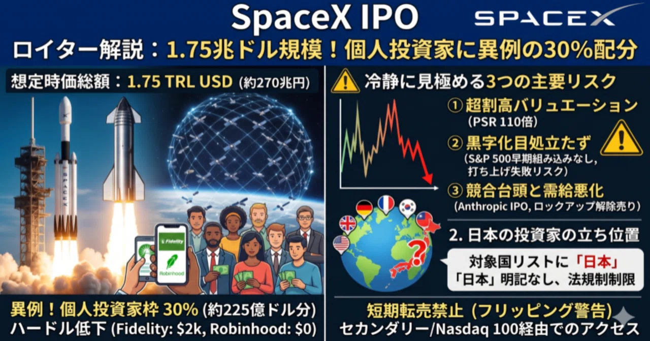 時価総額1.75兆ドル】SpaceXの異例なるIPO：個人投資家に3割開放の「光