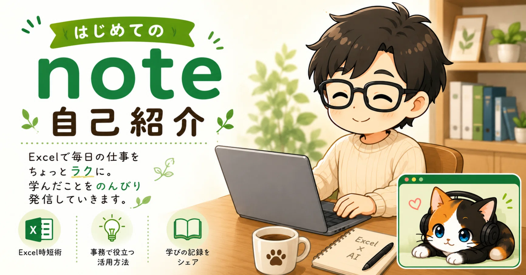 はじめてのnote】自己紹介｜ExcelときどきAI。 仕事をラクにしたい40代
