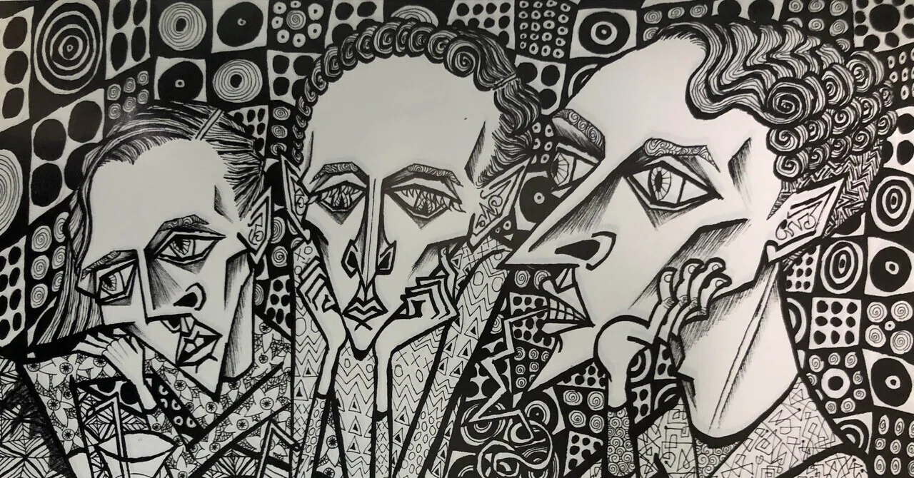 抽象画 人間のシルエット ペン画 ペン画】ペンに籠る執念｜絵描きの弟