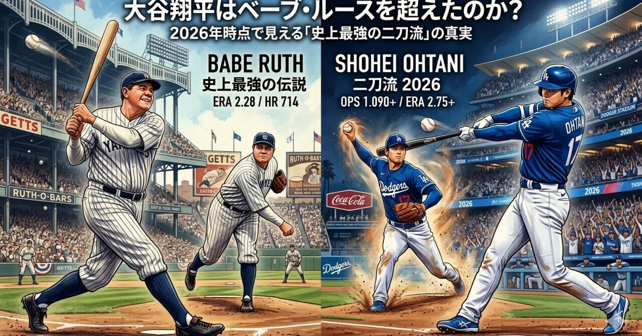 大谷翔平はベーブ・ルースを超えたのか？ 2026年時点で見える「史上 