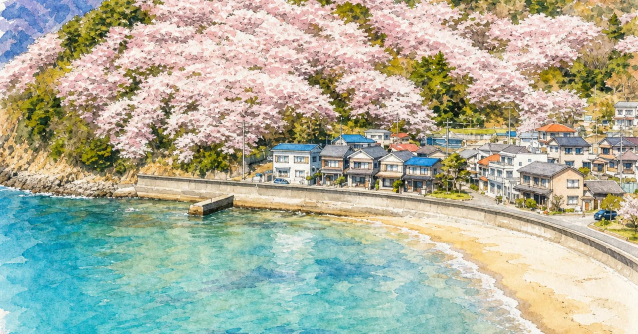 春の海と、桜に包まれる街｜lkht bnhs