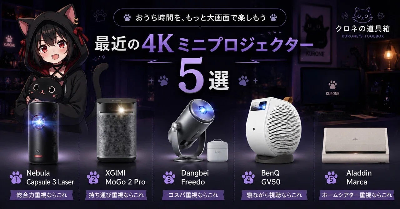 ❤プロ顔負けの高機能を多機能搭載❣最新ハイスペックモデル♪❤4Kビデオカメラ 最近の4Kミニプロジェクター5選｜クロネの道具箱