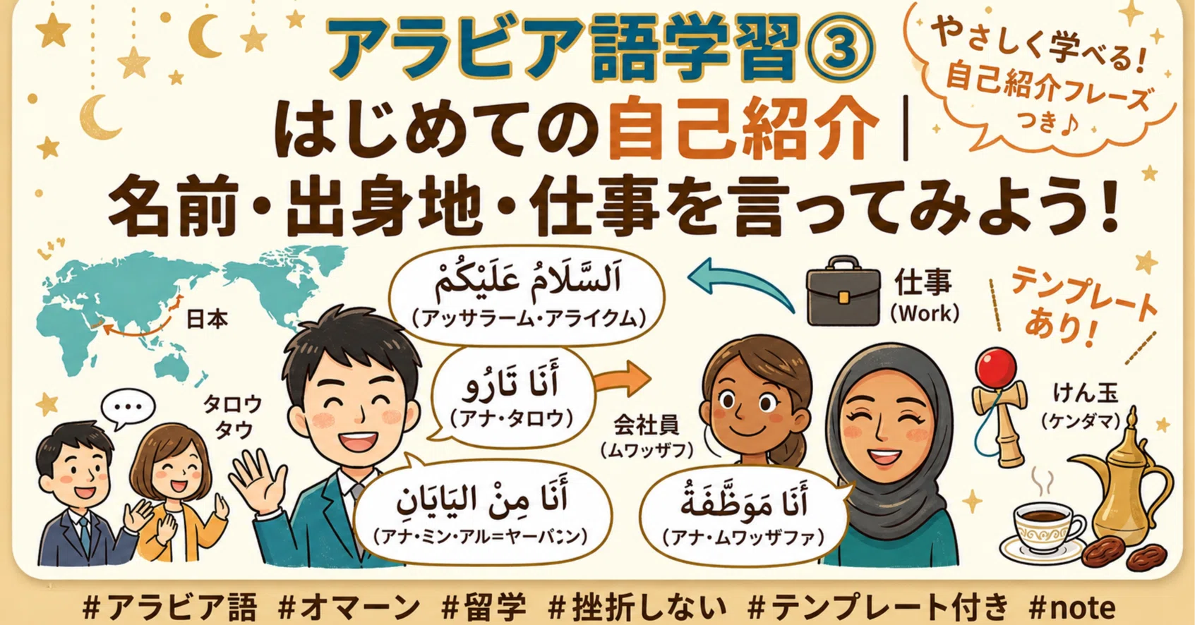 今から始めるアラビア語学習③ 自己紹介｜名前・出身地・仕事を言って
