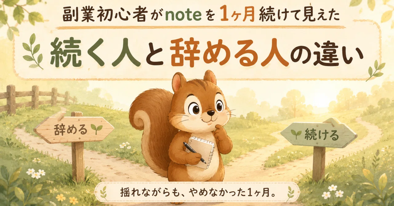 副業初心者がnoteを1ヶ月続けて見えた、続く人と辞める人の違い｜こつこつりす｜AI×note副業記録