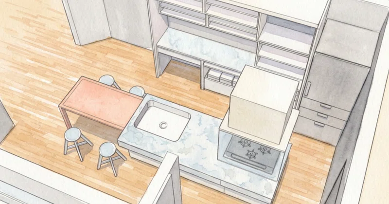 「思ってたのと違う」をなくしたくて、同じキッチンを3枚の絵で見せています