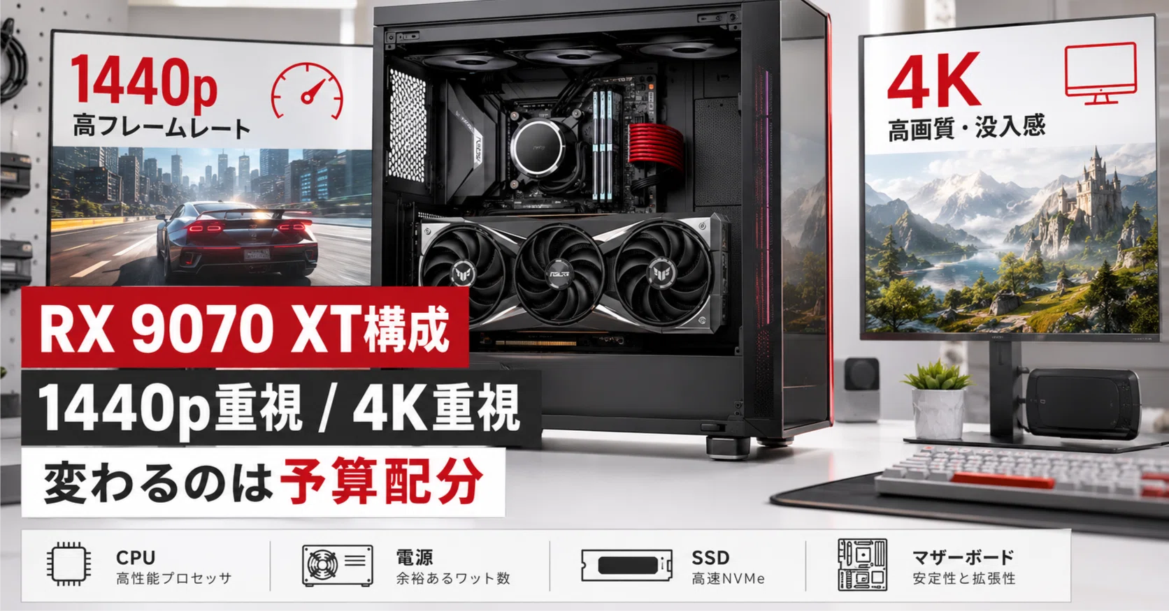 Radeon RX 9070 XTを活かすゲーミングPC構成。1440p重視と4K重視で