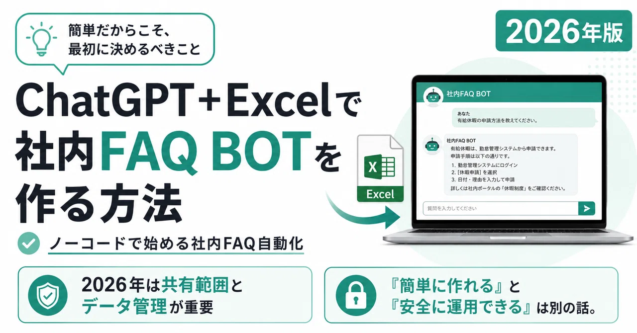 Faq Bot Vba ChatGPT+Excelで社内FAQ BOTを作る方法【2026年版】簡単だからこそ、最初に決めるべきこと|株式会社ネクサステックブリッジ