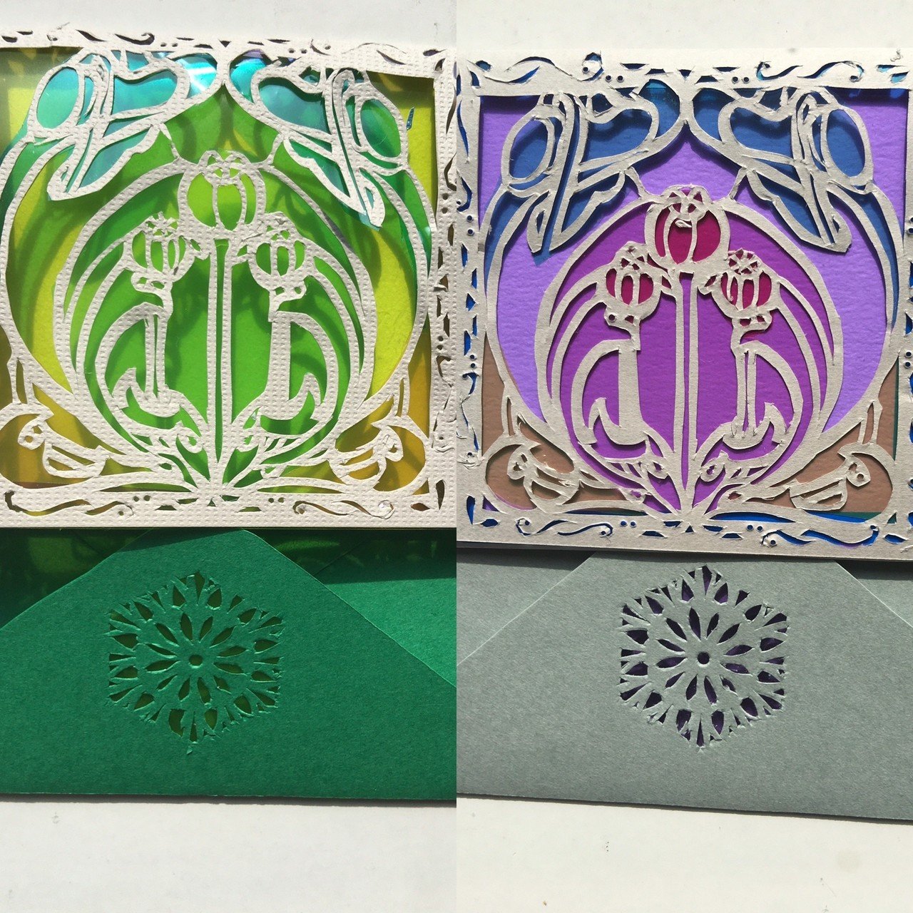 切り絵アート アールヌーボー花柄ミニレター Frau Schnitt Note 切り絵アート アールヌーボー花柄ミニレター Frau Schnitt Note