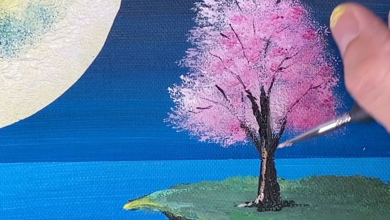 アクリル絵の具を使用した 月夜の桜 の描き方 初心者が簡単に絵を描く方法 Junya Art Note