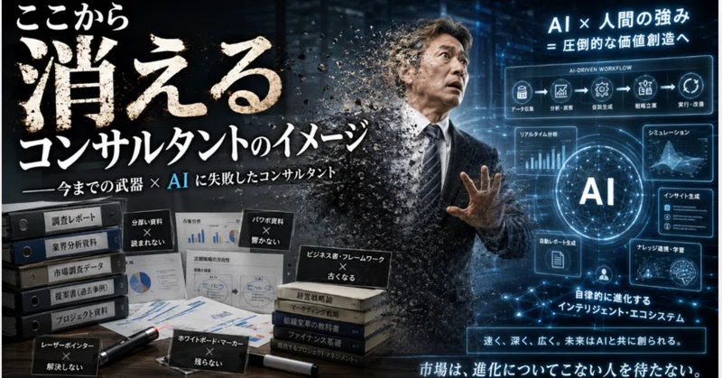 ここから消えるコンサルタントのイメージ――今までの武器 × AI に失敗したコンサルタント eyecatch