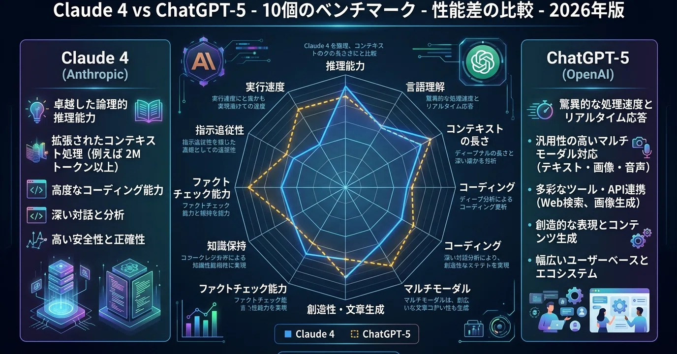 Claude 4 vs ChatGPT-5の徹底比較｜ベンチマーク10本で見えた実力差 