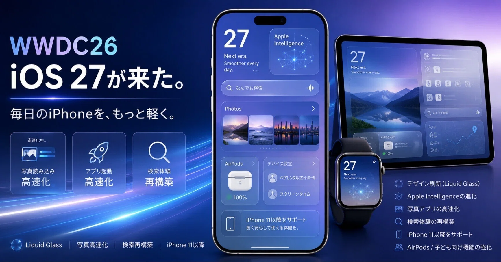 iPhone(動作確認済み) WWDC26でiOS 27が来た。Appleは“派手な新機能”より、毎日のiPhoneを