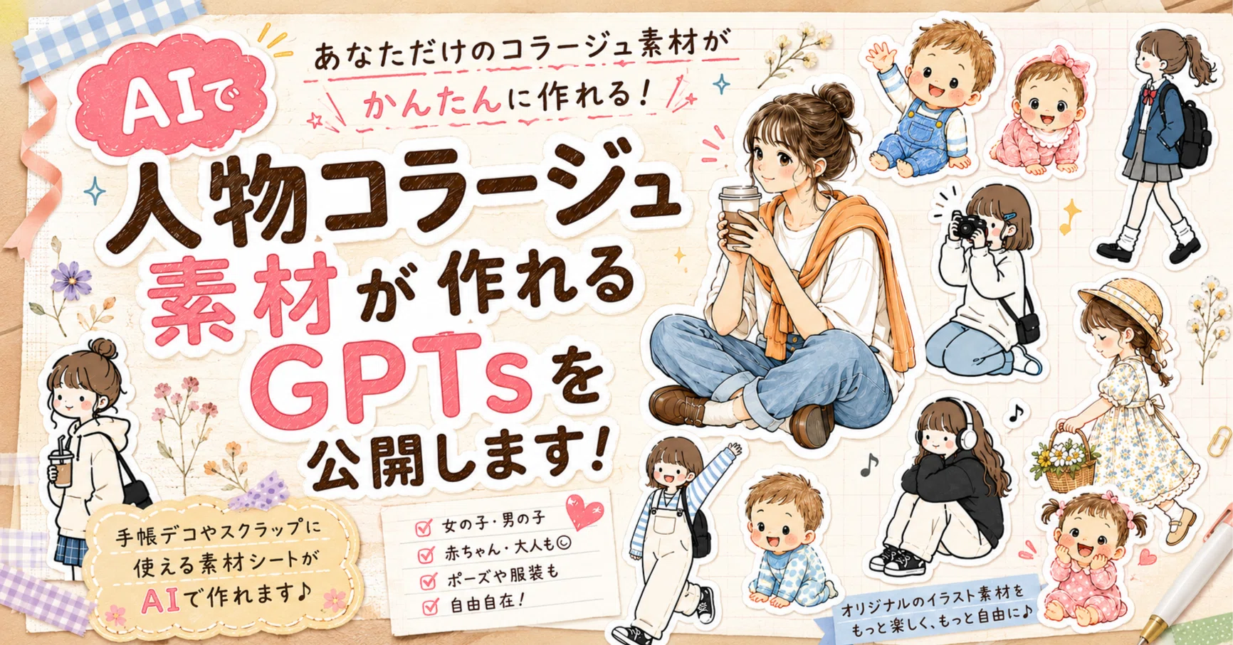 人物コラージュ素材が作れるGPTsを公開します」手帳デコやスクラップに
