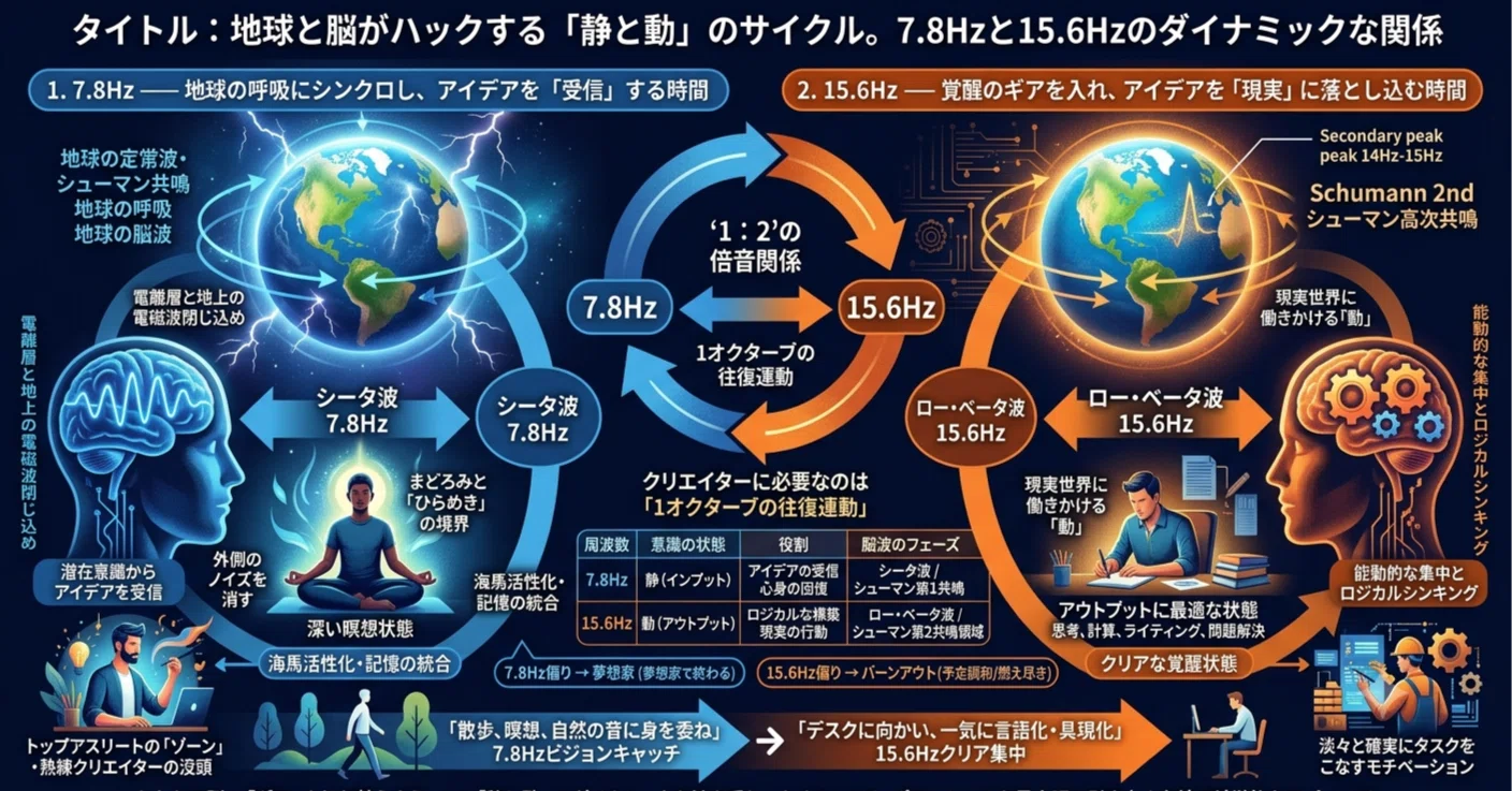 地球と脳がハックする「静と動」のサイクル。7.8Hzと15.6Hzの