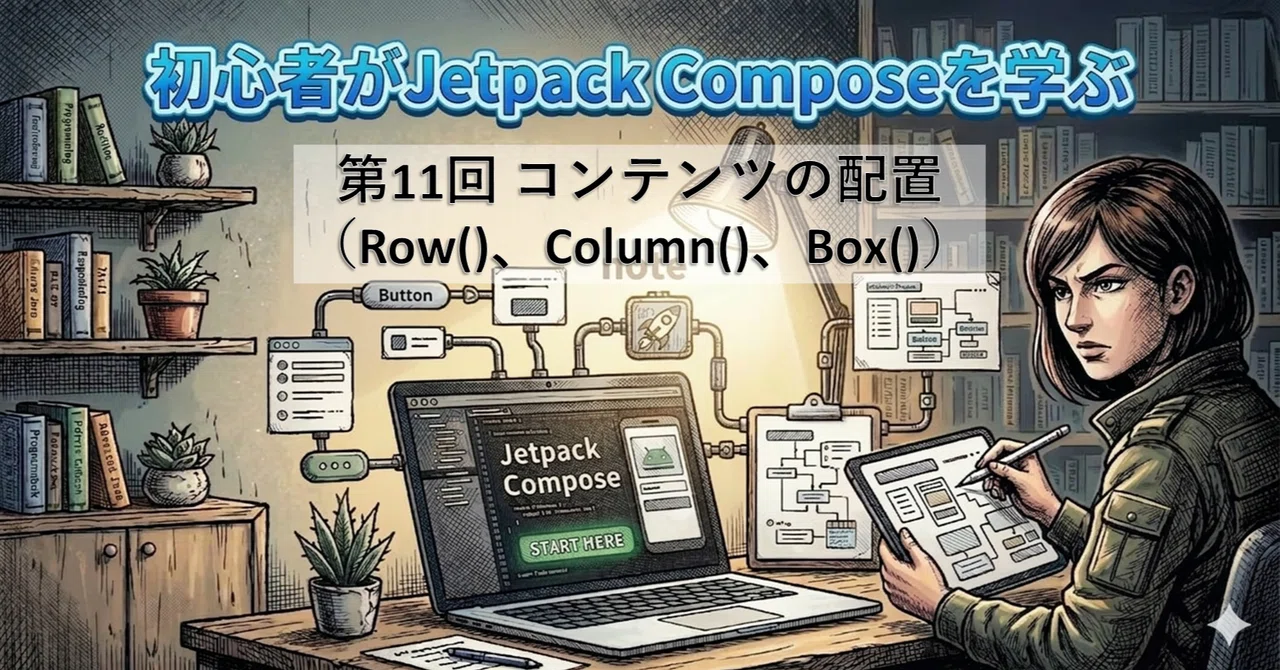 初心者がJetpack Composeを学ぶ - 第11回 コンテンツの配置(Row()、Column()、Box())|ざこっち