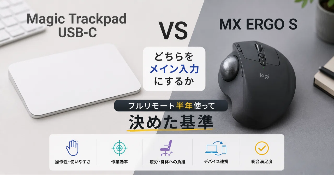 Magic Trackpad USB-CとMX ERGO S、「どちらをメイン入力にするか」を