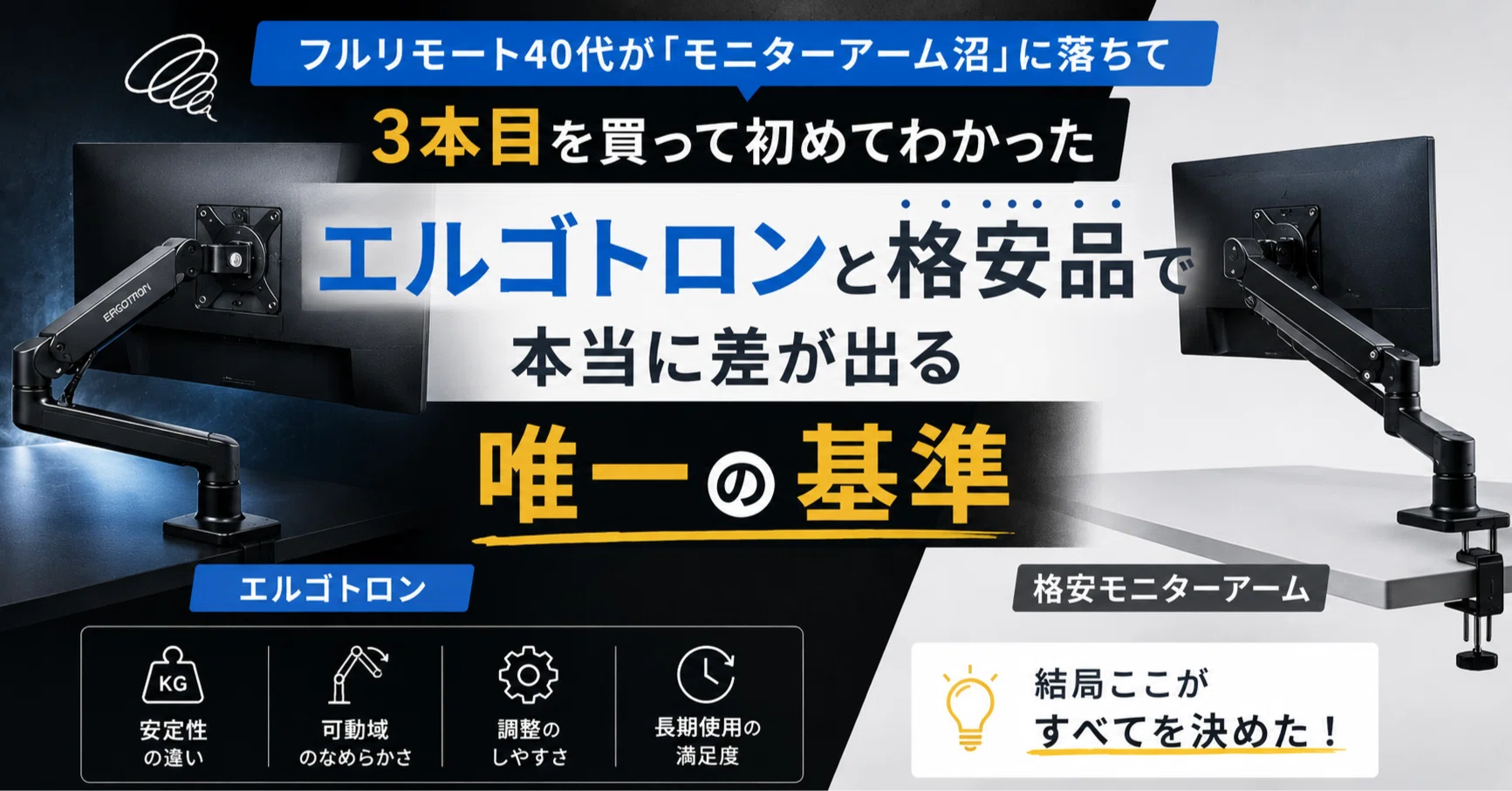 エルゴトロン　モニターアーム　⚠️最終値下げ フルリモート40代が「モニターアーム沼」に落ちて3本目を買って初めて