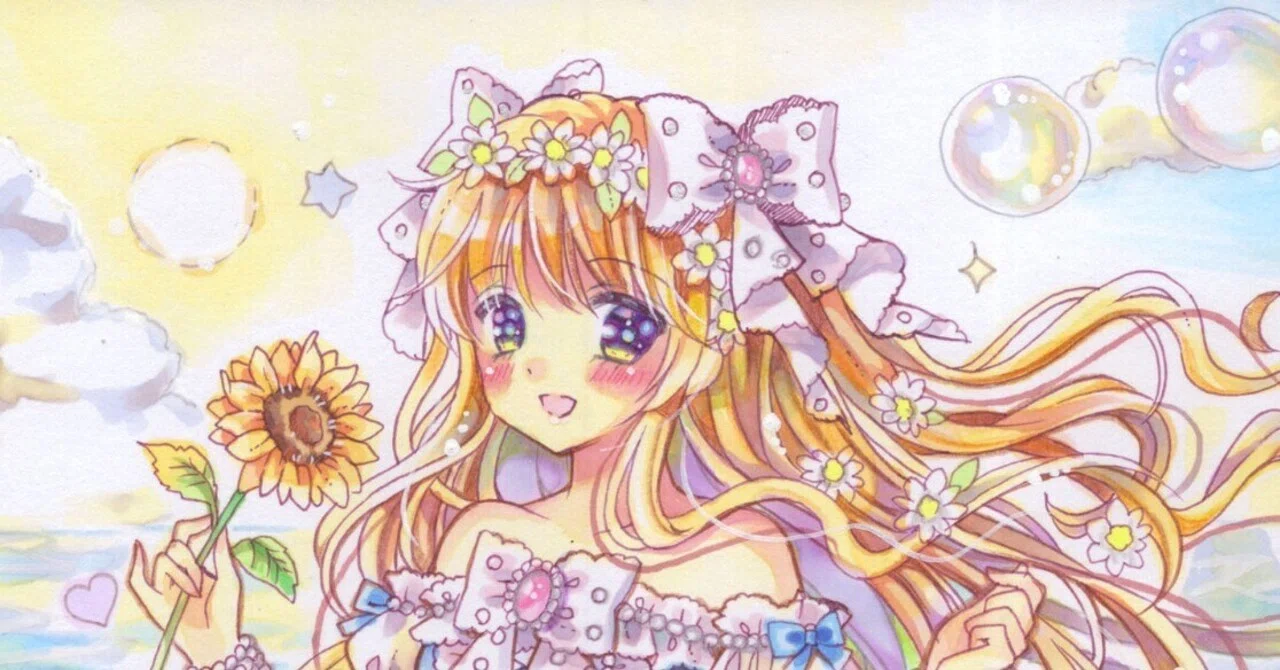 原画販売】ひまわりと海と潮風のロンド。夏を先取りするコピック原画が