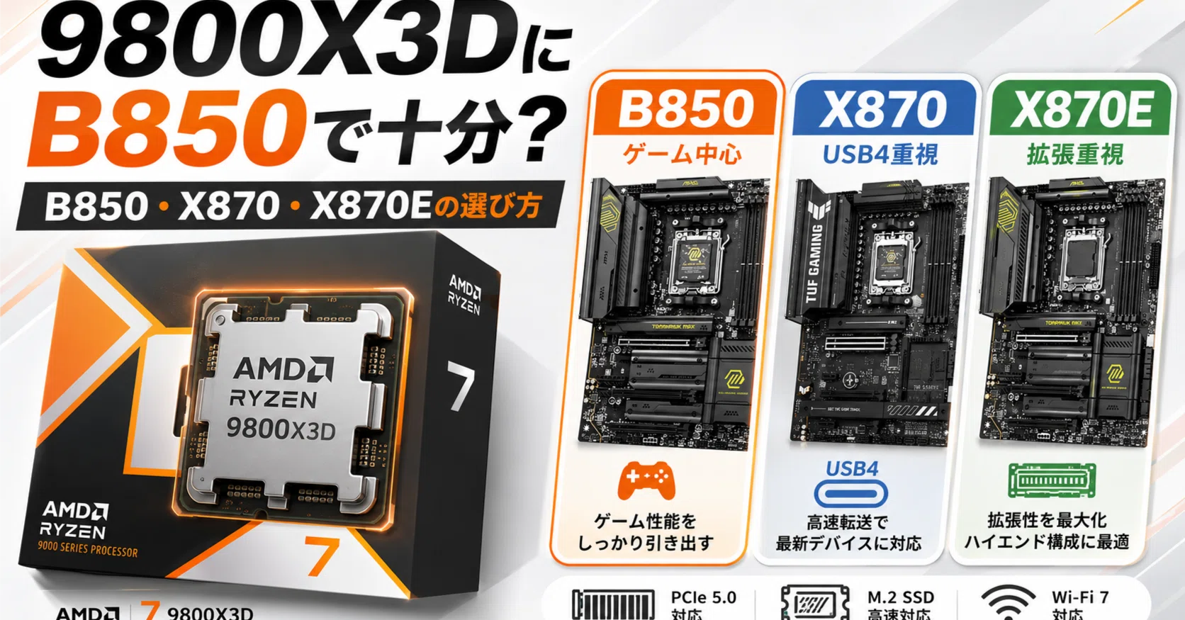 Ryzen 7 9800x3d MB B850 LiveMix 850w電源 Ryzen 7 9800X3DにB850で十分？B850・X870・X870Eの違いを自作PC目線で