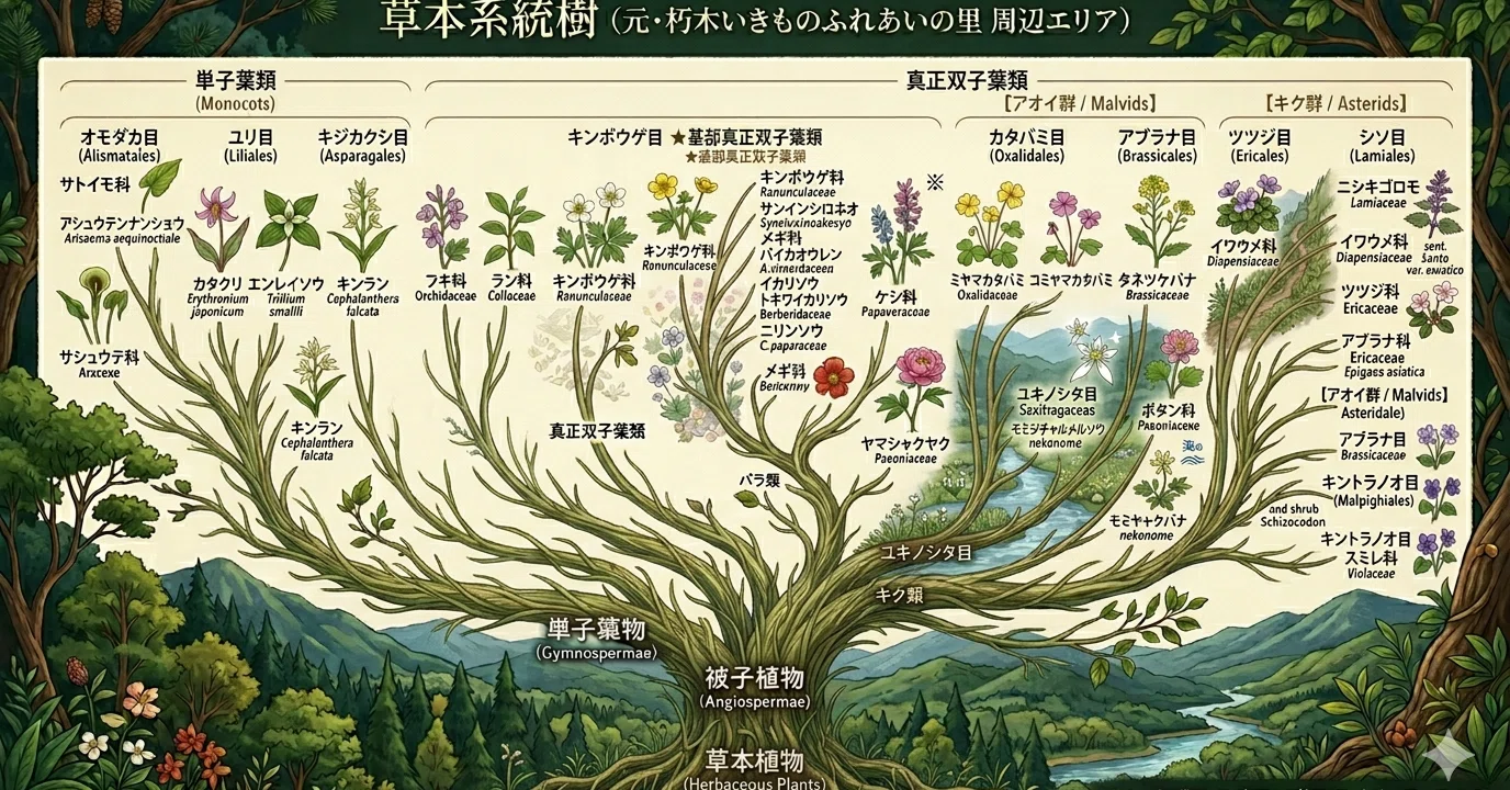 元・朽木いきものふれあいの里 草本植物系統樹｜platypus2000jp