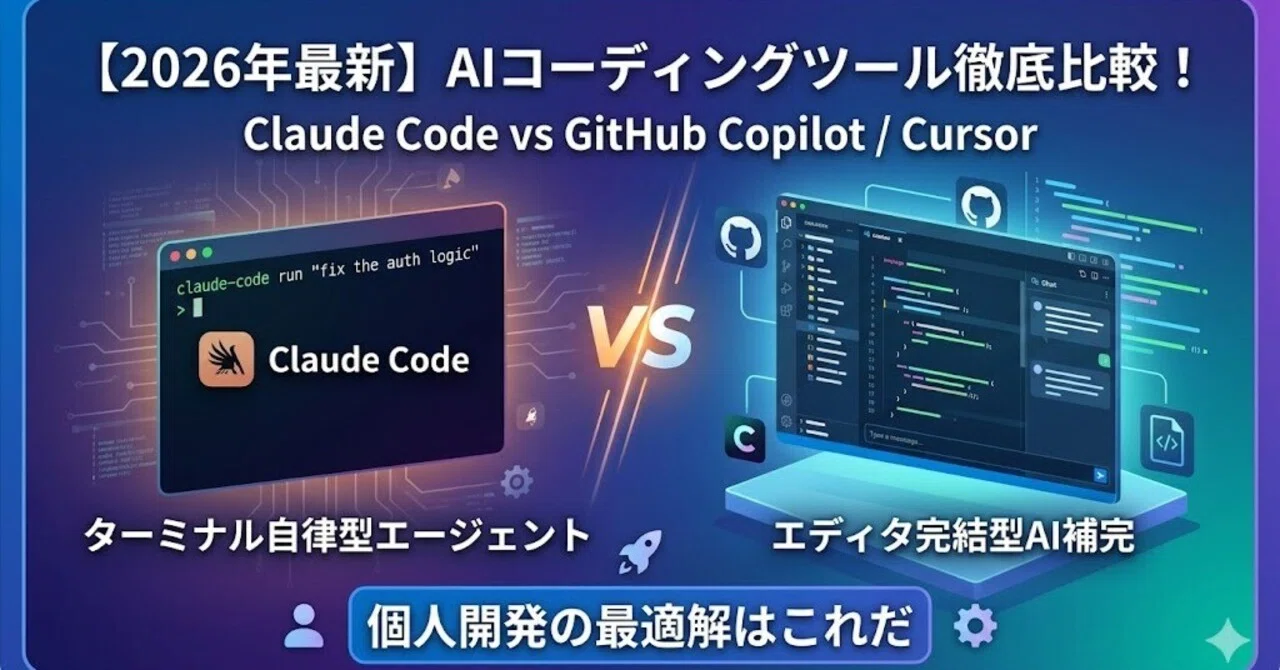【2026年最新】Claude Code vs GitHub Copilot(Codex)・Cursor徹底比較！個人開発の最適解はこれだ｜taka