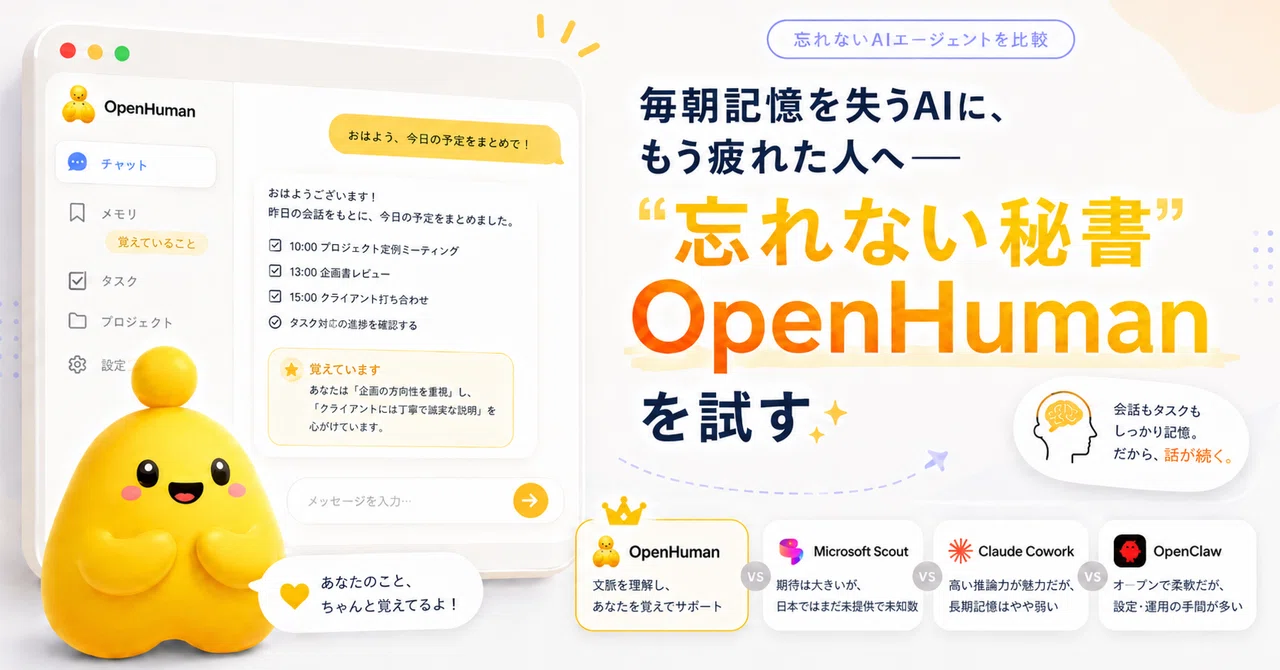 毎朝記憶を失うAIに、もう疲れた人へ—"忘れない秘書" OpenHuman を試す