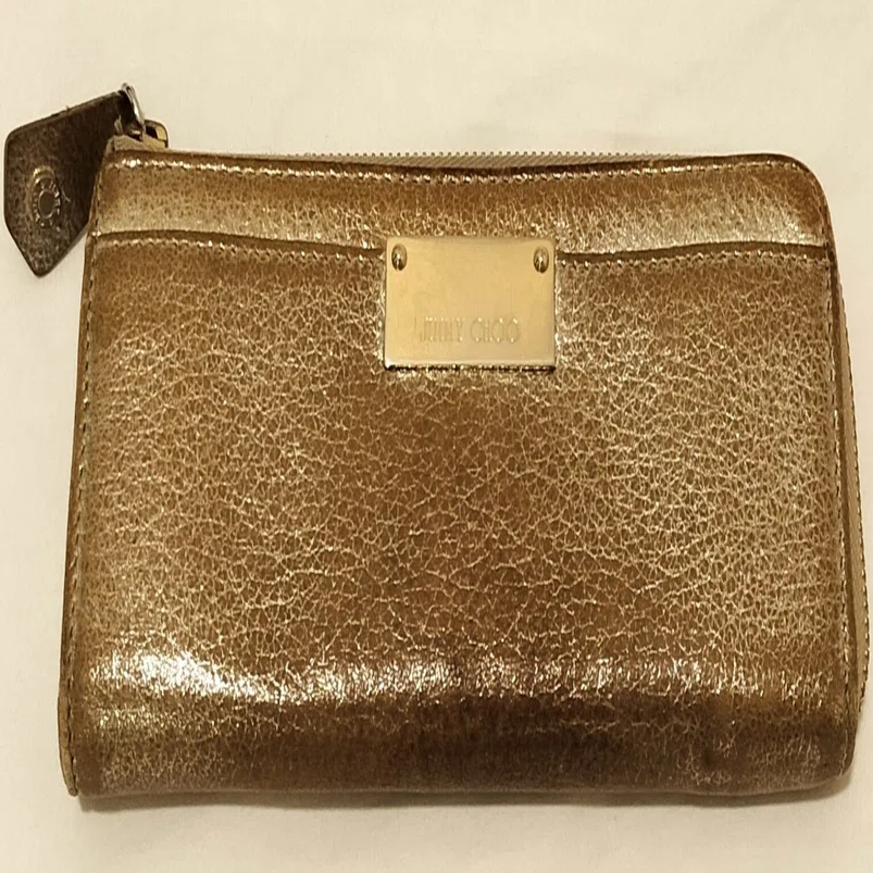 訳有品】JIMMY CHOO ジミーチュウ L字ファスナー グリッターレザー 