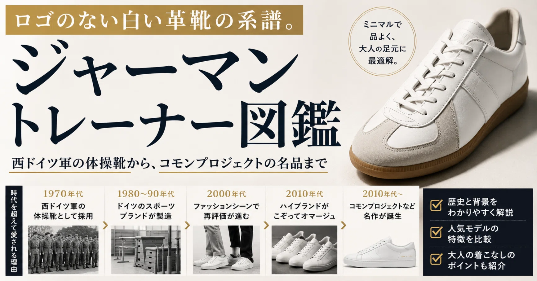 ロゴのない白い革靴の系譜。ジャーマントレーナー図鑑——西ドイツ軍の