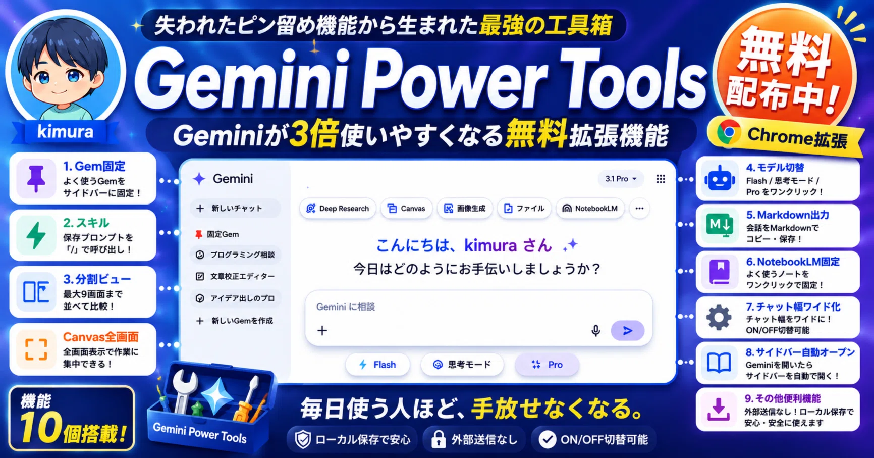 無料配布】Geminiの不便を直し続けたら、拡張が10機能になってた｜kimura