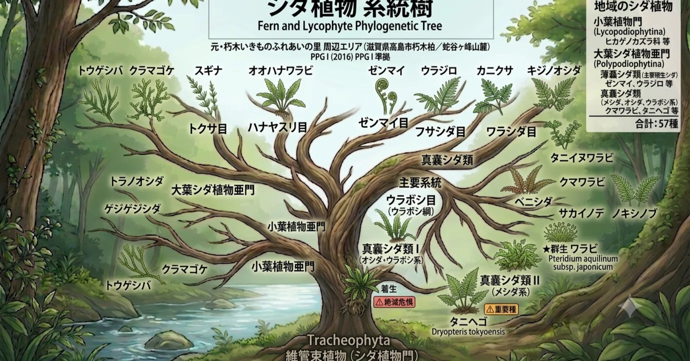 元・朽木いきものふれあいの里 シダ植物系統樹｜platypus2000jp