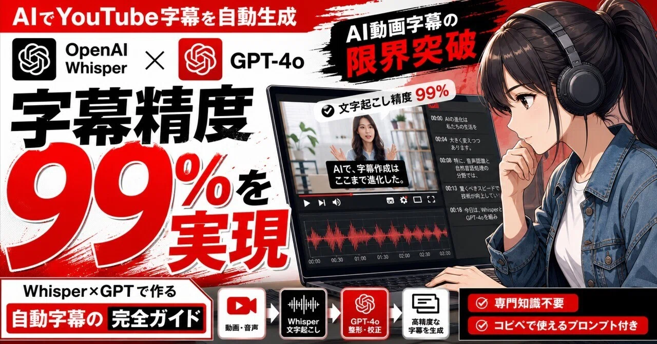 AI動画字幕の限界突破——Whisper×GPTで精度99%の自動字幕を作る完全