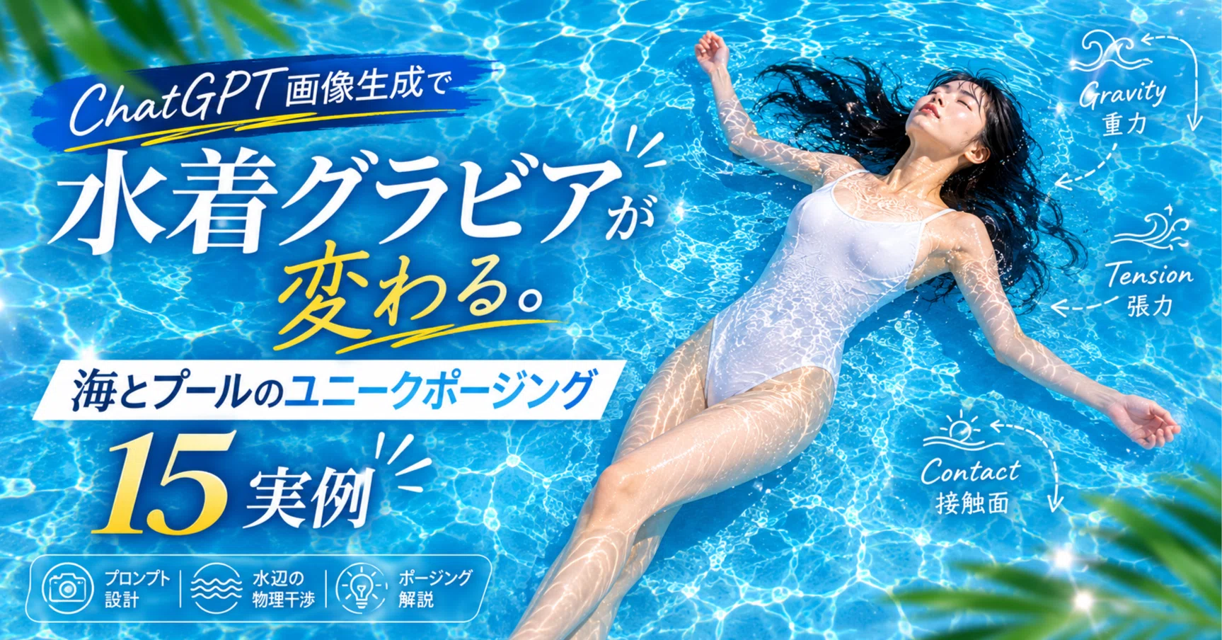 ChatGPT画像生成で水辺ポートレートが変わる。海とプールのユニーク 