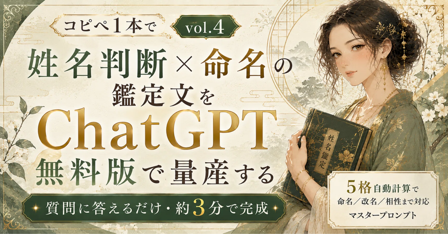 ChatGPT鑑定シリーズ_vol.4】姓名判断×命名 鑑定文をコピペ1本で量産 ChatGPT鑑定シリーズ_vol.4】姓名判断×命名 鑑定文をコピペ1本で量産