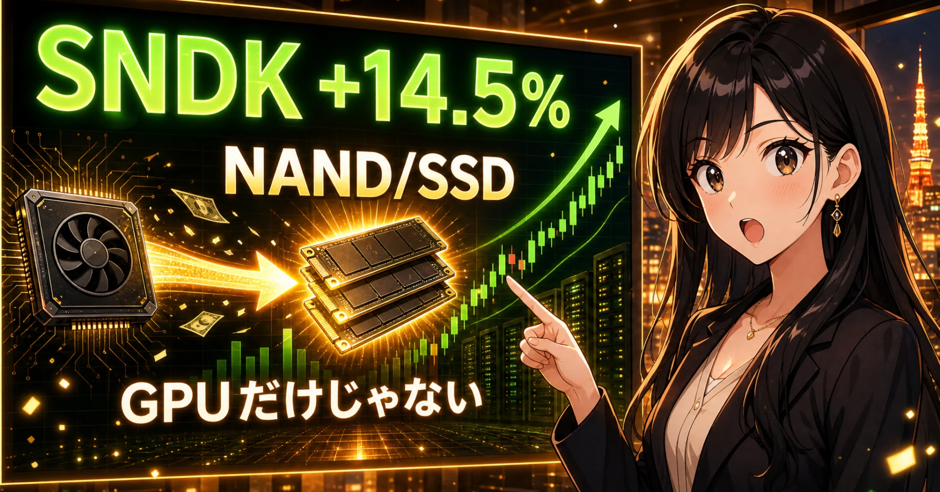 立ち上がりがめちゃ速い、美しいLet'snoteSX4 SSDカスタマイズ済 SNDK +14.5%】AI半導体ラリーでGPUより買われたNAND/SSD、メモリ相場の
